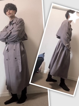 「アイテム（トレンチコート、パープル系）」を使った、風太郎さん（メンズ・171cm）の冬コーディネート