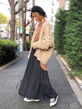 「14+（イチヨンプラス）のアイテム（ハンチング/ベレー帽）」を使った、nyaobuさん（レディース・164cm）の春コーディネート