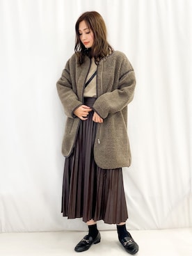 「moment+（モーメントプラス）のアイテム（ノーカラージャケット）」を使った、nyaobuさん（レディース・164cm）の秋コーディネート