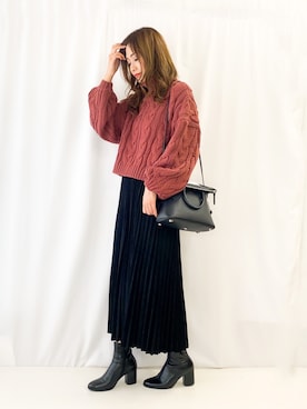 「ADAM ET ROPE'（アダムエロペ）のミディー丈ショートブーツ（ブーツ）」を使った、nyaobuさん（レディース・164cm）の秋コーディネート