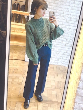「ケーブルニット」｜「アイテム（アクセサリー）」を使った、さいとうはるかさん（レディース・163cm）の秋コーディネート