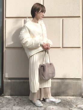 「ニットワンピース」｜「アイテム（ブルゾン）」を使った、さいとうはるかさん（レディース・163cm）の秋コーディネート