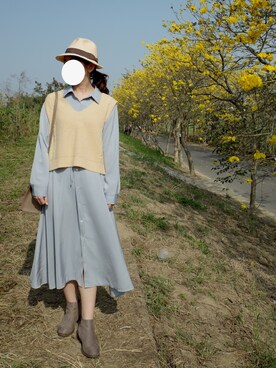 「no brand（ノーブランド）のアイテム（ワンピース/ドレス、ブルー系）」を使った、Yuthikaさん（レディース・163cm）の春コーディネート