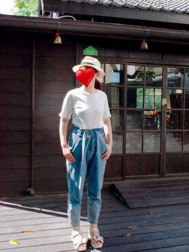 「MAJESTIC LEGON（マジェスティックレゴン）のバックレースアップメロウトップス（Tシャツ/カットソー、ホワイト系）」を使った、Yuthikaさん（レディース・163cm）の夏コーディネート