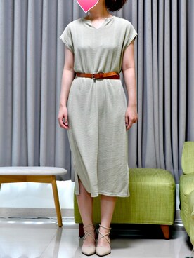「E hyphen world gallery（イーハイフンワールドギャラリー）のワッフルキーネックロングワンピース＊（ワンピース、グリーン系）」を使った、Yuthikaさん（レディース・163cm）の夏コーディネート