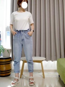 「RANDA（ランダ）のクロスリボンスポーティーサンダル（サンダル、ベージュ系）」を使った、Yuthikaさん（レディース・163cm）の夏コーディネート