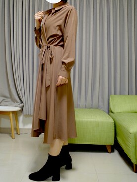 「no brand（ノーブランド）のアイテム（ワンピース/ドレス、ブラウン系）」を使った、Yuthikaさん（レディース・163cm）の秋コーディネート