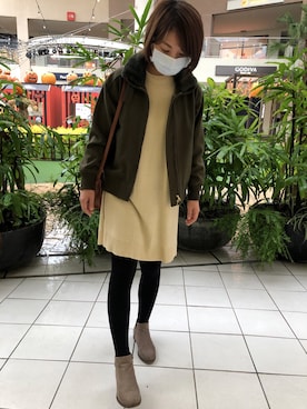 「Heather（ヘザー）のソデドッキングニットワンピース　854211（ワンピース、ベージュ系）」を使った、Yuthikaさん（レディース・163cm）の秋コーディネート