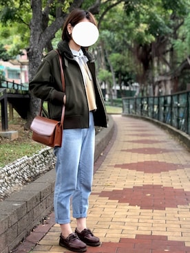 「URBAN RESEARCH DOORS（アーバンリサーチドアーズ）のウールスタンドショートブルゾン（ブルゾン、グリーン系）」を使った、Yuthikaさん（レディース・163cm）の秋コーディネート