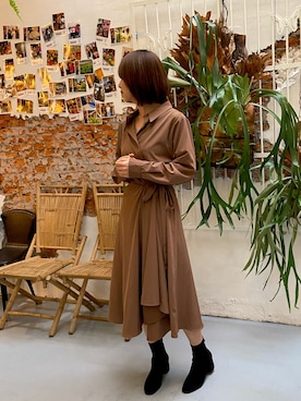 「no brand（ノーブランド）のアイテム（ワンピース/ドレス、ブラウン系）」を使った、Yuthikaさん（レディース・163cm）の冬コーディネート