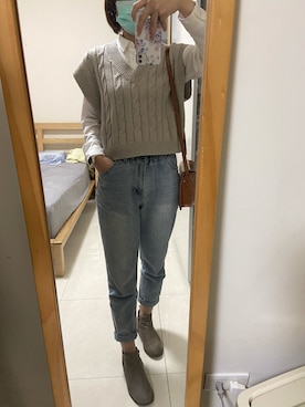 「no brand（ノーブランド）のアイテム（パンツ、ブルー系）」を使った、Yuthikaさん（レディース・163cm）の冬コーディネート