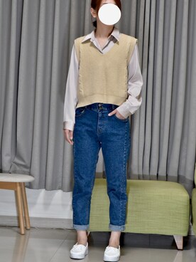 「FUFAのアイテム（シューズ、ホワイト系）」を使った、Yuthikaさん（レディース・163cm）の冬コーディネート