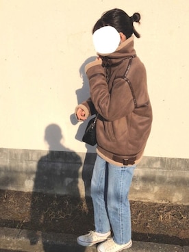 「RAY CASSIN（レイカズン）のアイテム（ムートンコート）」を使った、a y a k aさん（レディース・156cm）の冬コーディネート
