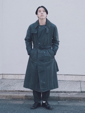 「Barbour（バブアー）のアイテム（トレンチコート、ブルー系）」を使った、𝑻𝒐𝒎𝒐𝒉𝒊𝒓𝒐さん（メンズ・165cm）の冬コーディネート