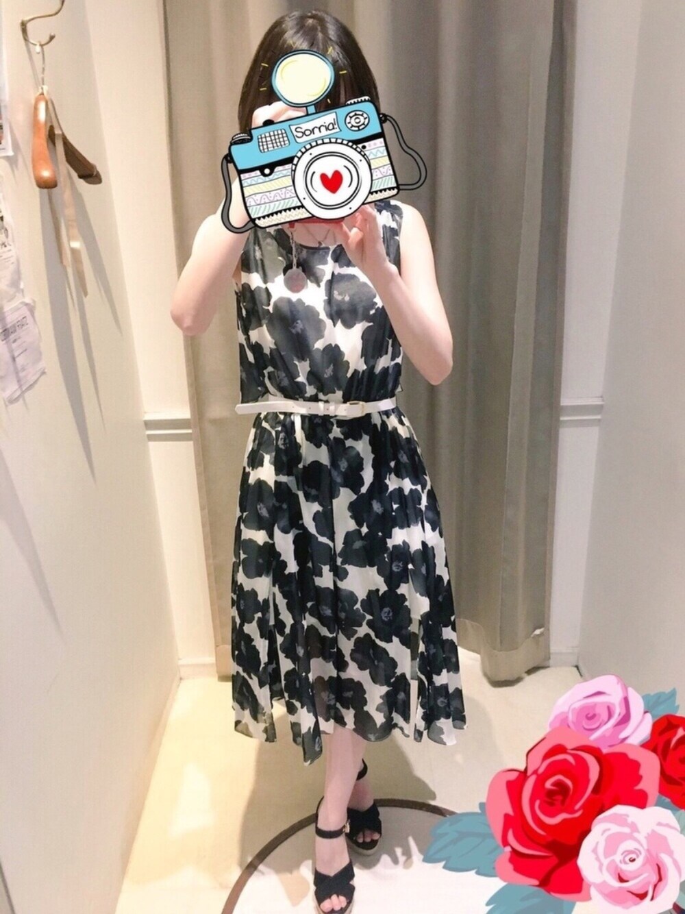 「31 Sons de mode、ワンピース、花柄、マキシ丈ワンピース、フェミニン、シンプルコーデ、夏コーデ、白黒、はるコーデ、花柄ワンピース」｜「31 Sons de modeのベルト付きノースリーブマキシワンピース（ワンピース、ホワイト系）」を使った、MiSAKiさん（レディース・160cm）の春コーディネートの1枚目の写真