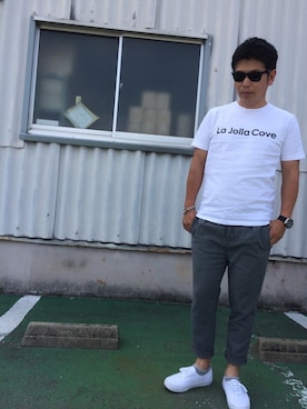 「グレーパンツ」｜だか村さん（メンズ・169cm・40代）の夏コーディネート