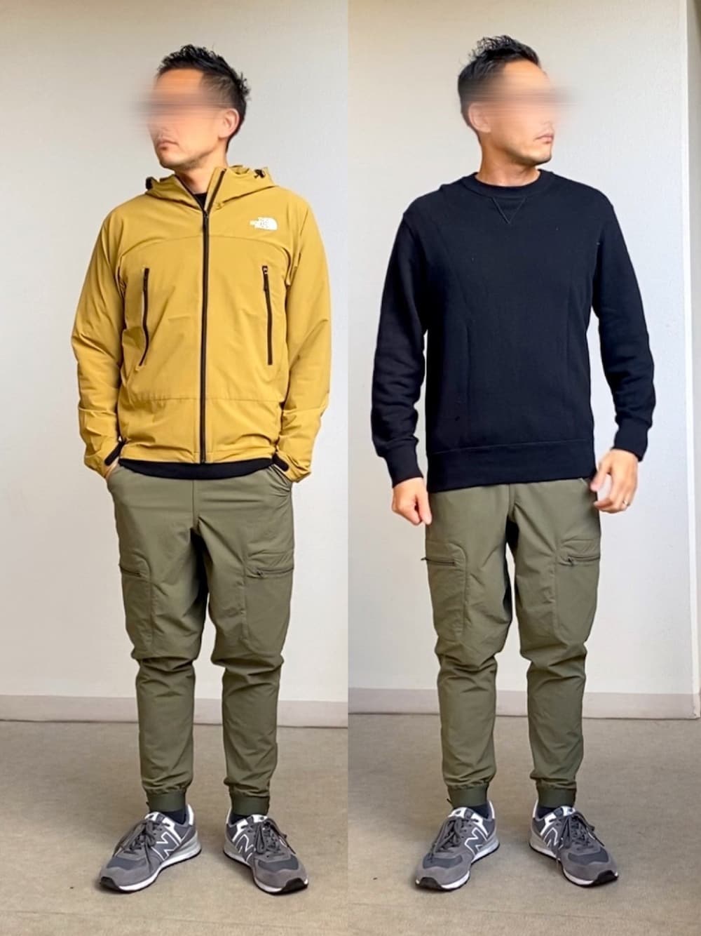 「おしゃれさんと繋がりたい、パステル映える春、無地党、マウンテンパーカー、スウェット、サルエルパンツ、クライミングパンツ、ジョガーパンツ、カーゴパンツ、スニーカー」｜「THE NORTH FACEのエボリューションジャケット（マウンテンパーカー、ブラウン系）」を使った、Kさんさん（メンズ・173cm）の春コーディネートの1枚目の写真