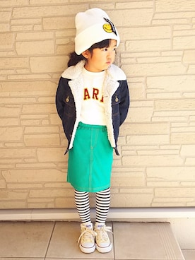 「ニコちゃん」｜「アイテム（ニットキャップ/ビーニー）」を使った、sana♡さん（キッズ・100cm）の冬コーディネート