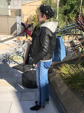 「Johnbull Private labo（ジョンブルプライベートラボ）のアイテム（ライダースジャケット）」を使った、Rumiさん（レディース・159cm）の冬コーディネート
