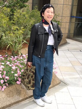 「Johnbull Private labo（ジョンブルプライベートラボ）のアイテム（ライダースジャケット）」を使った、Rumiさん（レディース・159cm）の春コーディネート