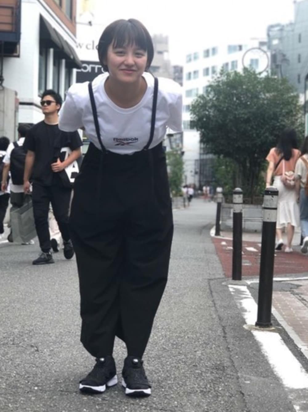 「reebok、原宿、夏コーデ、サンダル×靴下、ソックス×サンダル、リーボッククラシック、Reebokclassic、ポンプラブ、rhtaki、rhpump」｜「Reebokのインスタポンプフューリー サンダル [INSTAPUMP FURY SANDAL］リーボック（サンダル、ブラック系）」を使った、リーボックさん（レディース・153cm）の夏コーディネートの1枚目の写真