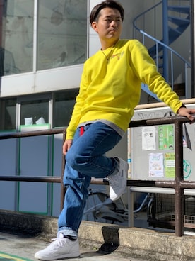 「原宿」｜「アイテム（スウェット）」を使った、リーボックさん（メンズ・165cm）の冬コーディネート