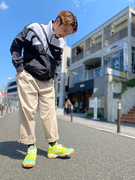 「原宿」｜「アイテム（ナイロンジャケット）」を使った、リーボックさん（メンズ・169cm）の春コーディネート