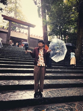 「アロハシャツ」｜「アイテム（ブルゾン）」を使った、函南さん（メンズ・178cm）の春コーディネート