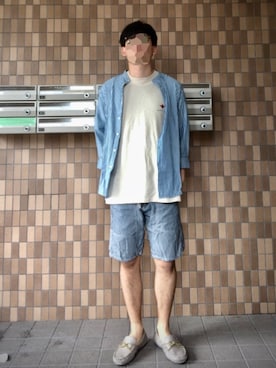 「ロールアップ」｜「アイテム（モカシン/デッキシューズ）」を使った、函南さん（メンズ・178cm）の夏コーディネート