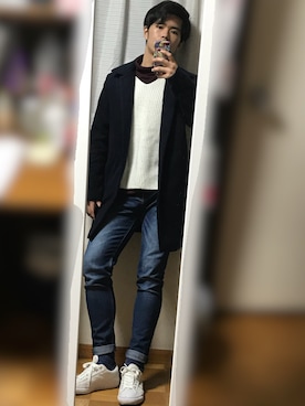 「レディース」｜「アイテム（ステンカラーコート）」を使った、tomoさん（メンズ・170cm）の冬コーディネート