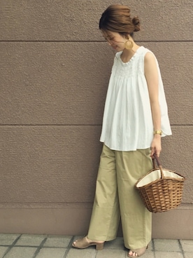 「Simplicite（サンプリシテ）のアイテム（チノパンツ）」を使った、Kanakoさん（レディース・163cm）の夏コーディネート
