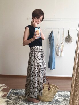 Kanakoさんの「《追加予約2》レオパードギャザースカート◆」を使ったコーディネート
