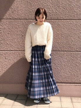 Kanakoさんの「ライトチェックプリーツスカート◆」を使ったコーディネート