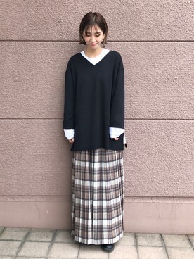 Kanakoさんの「ライトチェックプリーツスカート◆」を使ったコーディネート