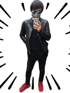 「レースアップシューズ」｜「アイテム（ライダースジャケット）」を使った、これしきさん（メンズ・177cm）の冬コーディネート