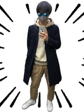 「TAKEO KIKUCHI（タケオキクチ）のアイテム（チェスターコート）」を使った、これしきさん（メンズ・177cm）の冬コーディネート