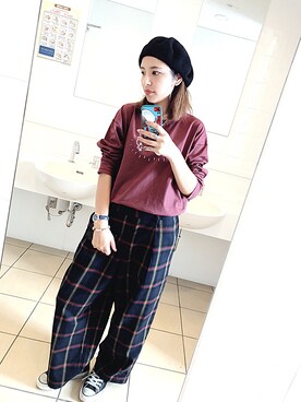 「仕事コーデ」｜「アイテム（ハンチング/ベレー帽）」を使った、MIMIさん（レディース・155cm）の秋コーディネート