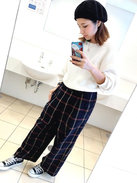 「仕事コーデ」｜「アイテム（ハンチング/ベレー帽）」を使った、MIMIさん（レディース・155cm）の秋コーディネート