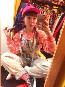 「80s」｜「アイテム（オールインワン・サロペット）」を使った、♡URARA♡さん（レディース・160cm）の秋コーディネート