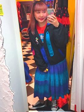 「アイテム（ナイロンジャケット、ブラック系）」を使った、♡URARA♡さん（レディース・160cm）の秋コーディネート