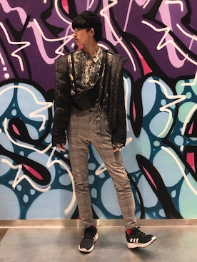 「adidas（アディダス）のアイテム（シューズ、ブラック系）」を使った、しゅんさん（メンズ・170cm）の春コーディネート