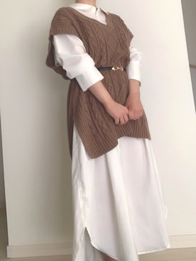 「NANO universe（ナノユニバース）のアイテム（シャツワンピース）」を使った、Rihoさん（レディース・147cm）の春コーディネート