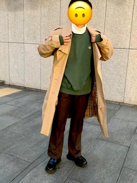 「スウエット」｜「アイテム（トレンチコート）」を使った、凜さん（メンズ・179cm）の冬コーディネート