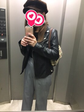 「SpRay PREMIUM（スプレイプレミアム）のアイテム（ライダースジャケット）」を使った、mmmmiさん（レディース・157cm）の秋コーディネート