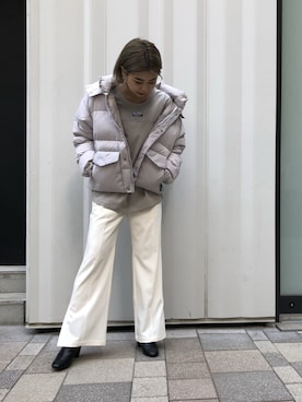 「スリットパンツ」｜「アイテム（ダウンジャケット/コート）」を使った、ｙｕｚｕｋｉさん（レディース・163cm）の冬コーディネート