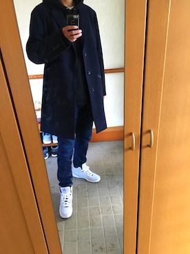 「3色コーデ」｜「アイテム（チェスターコート）」を使った、S I Ｎ G Oさん（メンズ・185cm）の冬コーディネート