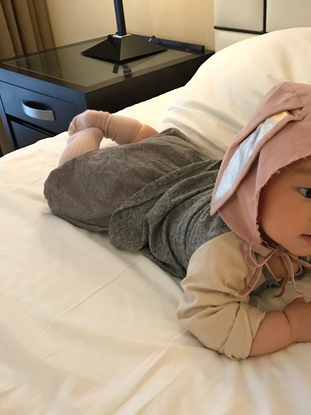 「ベビーコーデ、babyboy、ボンネット、ブルマ、ラグラン、春コーデ」｜「benebeneのアイテム（パンツ、ブラウン系）」を使った、shuntakyotaさん（キッズ・110cm）の春コーディネートの1枚目の写真