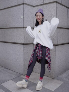 「通勤穿搭」｜「アイテム（ジャージ）」を使った、54noraさん（レディース・168cm）の冬コーディネート