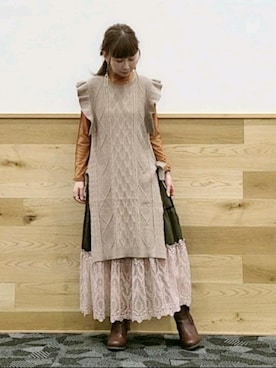 「axes femme POETIQUE（アクシーズファムポエティック）のアイテム（ベスト）」を使った、natsuさん（レディース・158cm）の秋コーディネート