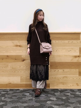 「axes femme（アクシーズファム）のアイテム（ショルダーバッグ）」を使った、natsuさん（レディース・158cm）の冬コーディネート